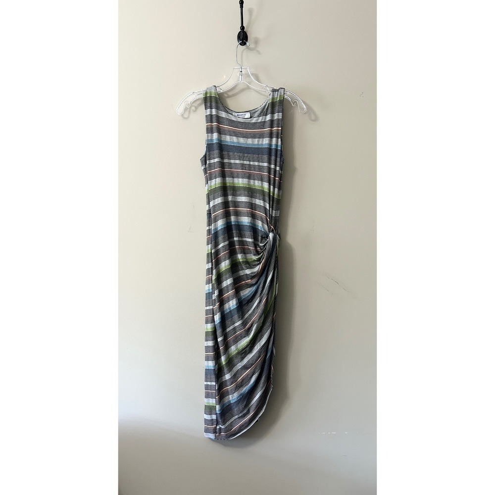 Bailey 44 Womens Striped Sleeveless Side Knot Asymmetrical Midi Dress Medium